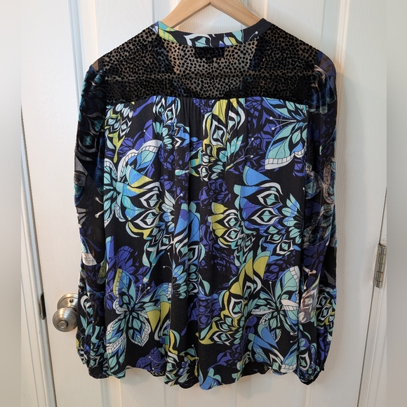 Hale Bob Velvet Burnout Butterfly Print Top Black Blue Small - Picture 2 of 13